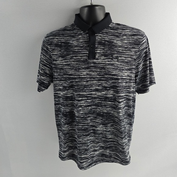 Under Armour Iso-Chill Polo Shirt Men's MD Black White Striped Golf - Picture 1 of 7
